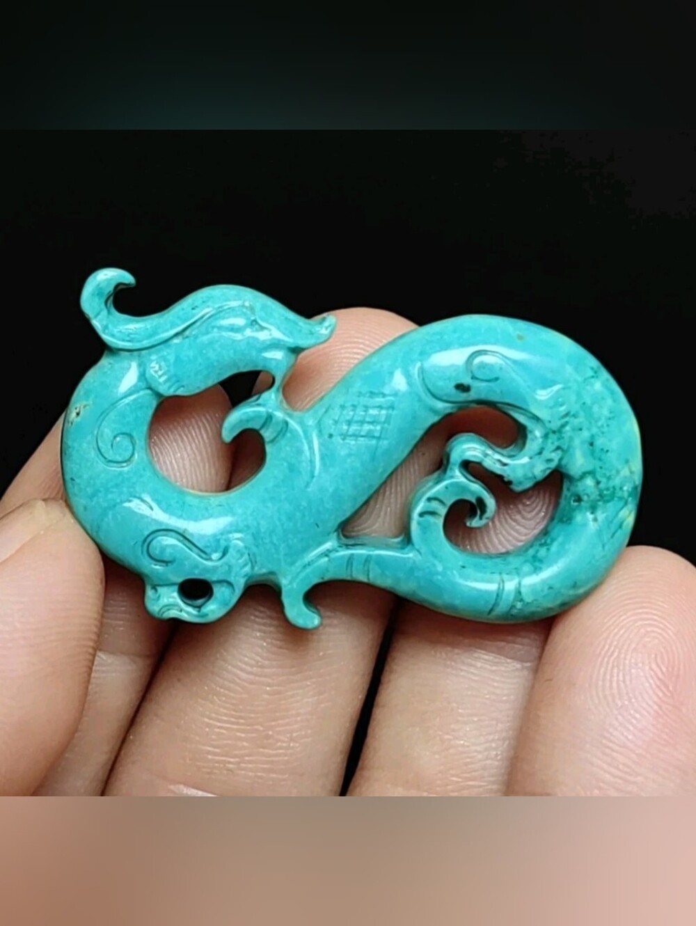 Carved Turquoise Dragon Pendant